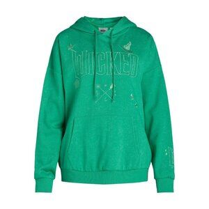 WICKED Movie Embroidered Womens Graphic Hoodie Medium Green Elphaba Glinda